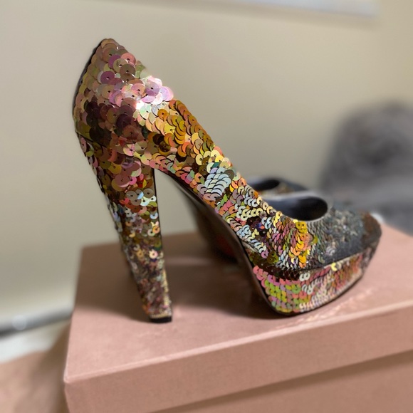 Size 38.5 Miu Miu sequin platform shoe - Picture 1 of 11